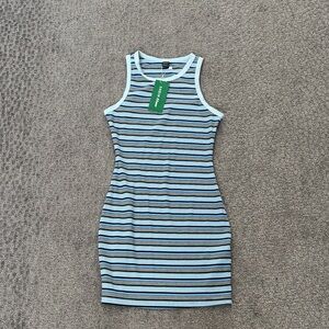 SHEIN Blue and Black Striped Mini Dress